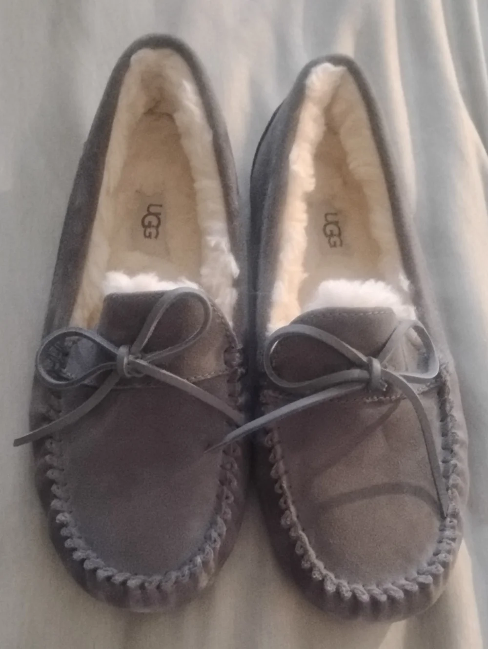 UGG Corvin Charcoal Suede Shearling Moccasin Slippers Like new!